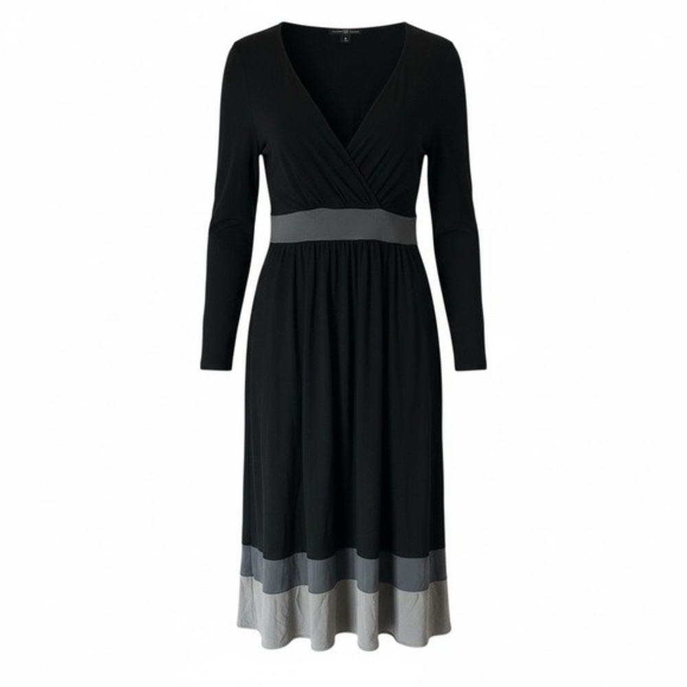 Gap Womens Black Grey Colorblock V-Neck Long Sleeve Midi Dress M Tall RN 54023